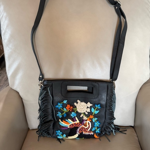 NWOT Raj Leather boho crossbody bag/beautiful embroidery - Picture 1 of 8